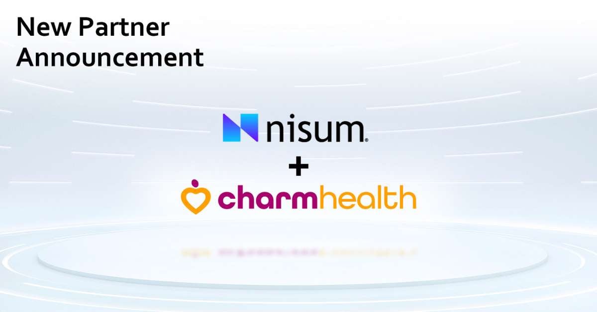 Graphic emphasizing the partnership announcement between Nisum and CharmHealth